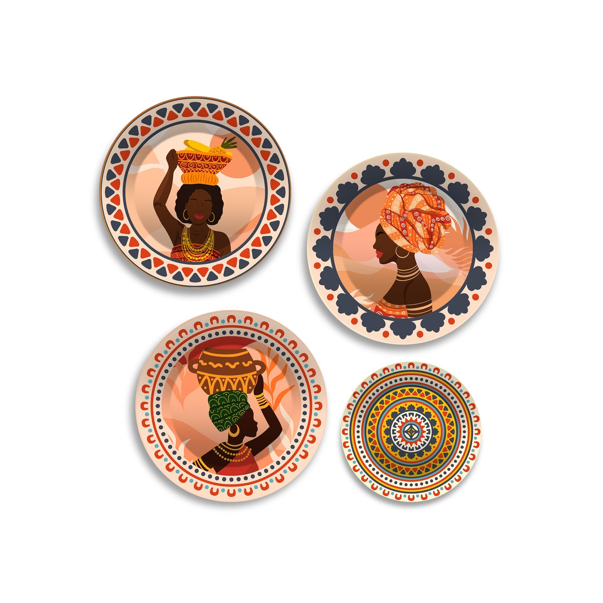 African Women Premium Wall Plates Painting Set of Four