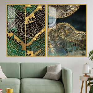 Amazing Golden Pattern Acrylic Floating Wall Painting Set of 2