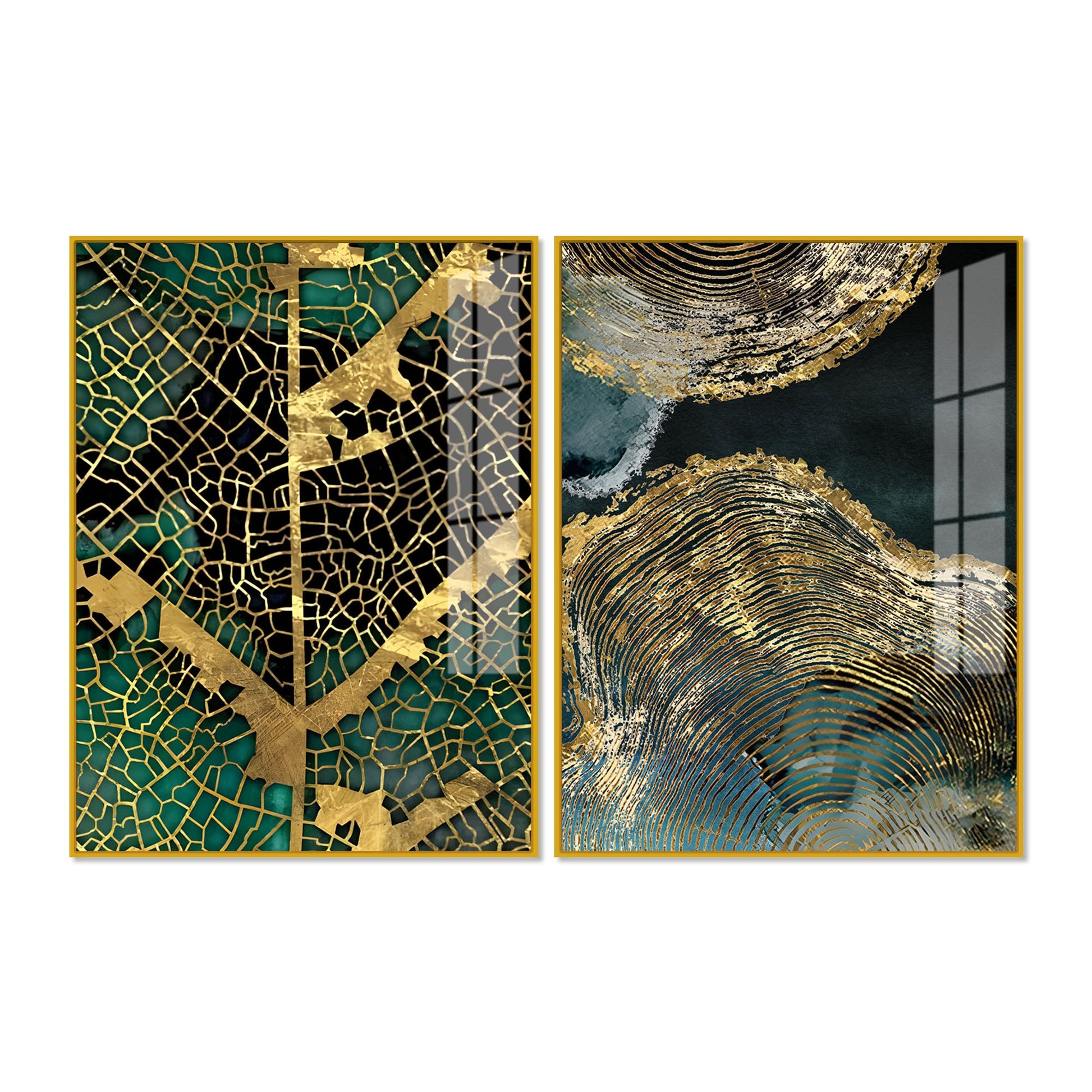 Amazing Golden Pattern Acrylic Floating Wall Painting Set of 2