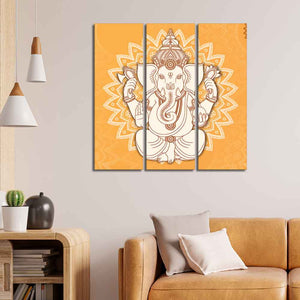 Amazing Lord Ganesha Abstract Art Wall Painting Set of Three