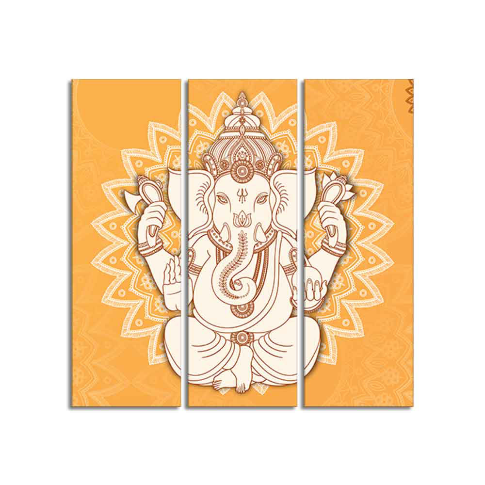 Amazing Lord Ganesha Abstract Art Wall Painting Set of Three