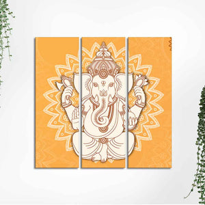 Amazing Lord Ganesha Abstract Art Wall Painting Set of Three