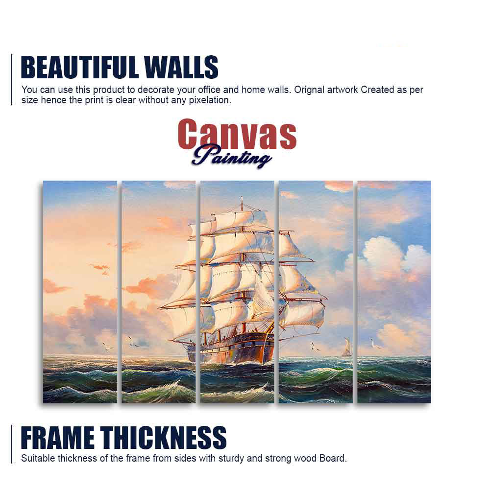 Amazing Sailing Ship Wall Painting of Five Pieces