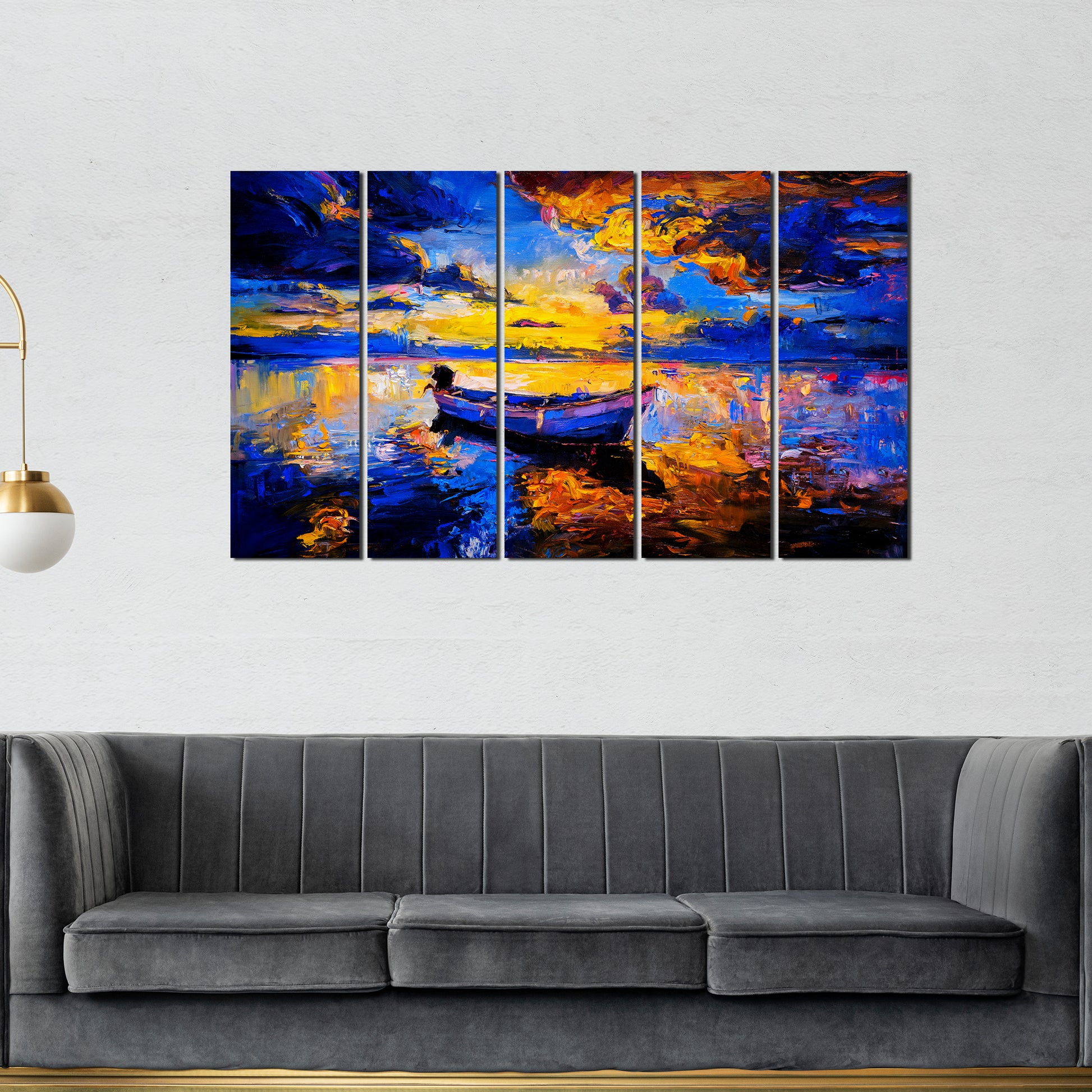 Amazing Sunset at Beach Canvas Wall Painting 5 Pieces