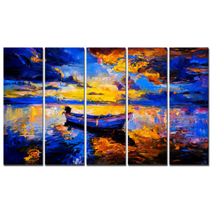 Amazing Sunset at Beach Canvas Wall Painting 5 Pieces