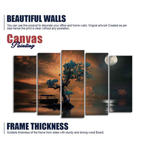 Amazing Tree Under The Moon Premium Wall Painting Set of 5 Pieces