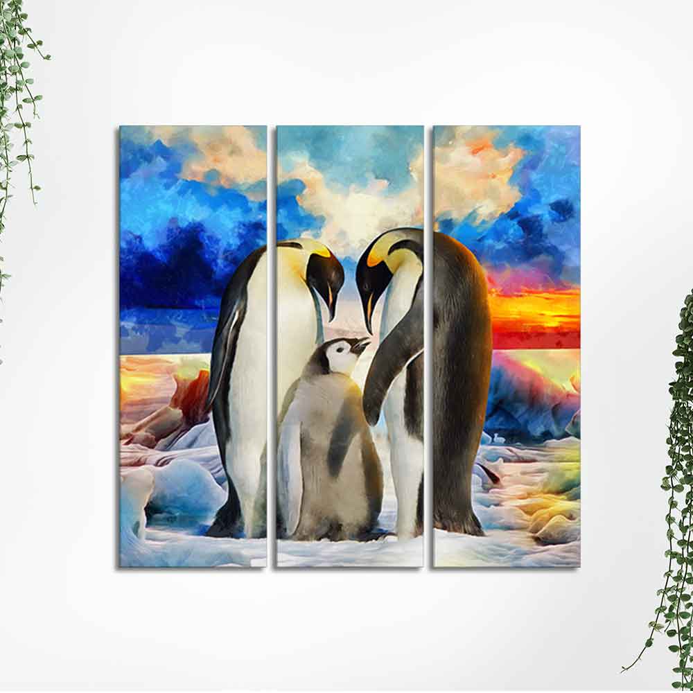 Animal Wall Painting of Penguins Set of 3 Pieces