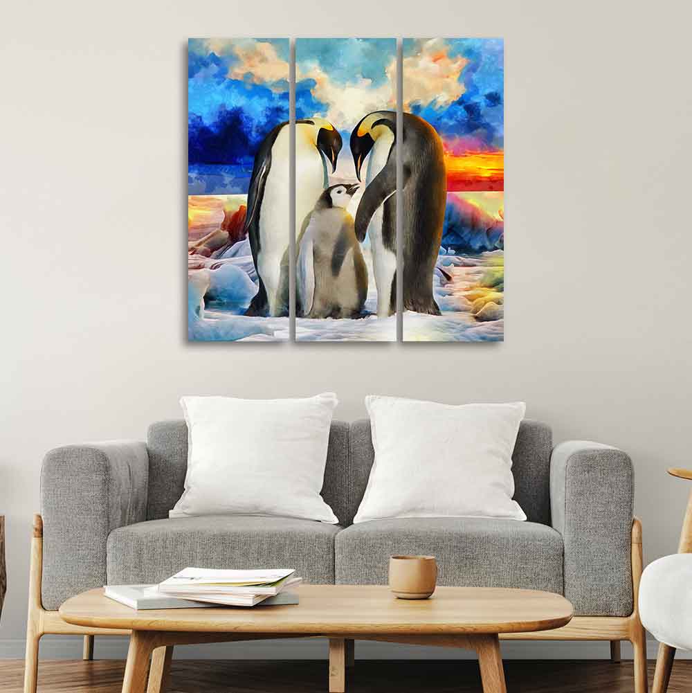 Animal Wall Painting of Penguins Set of 3 Pieces