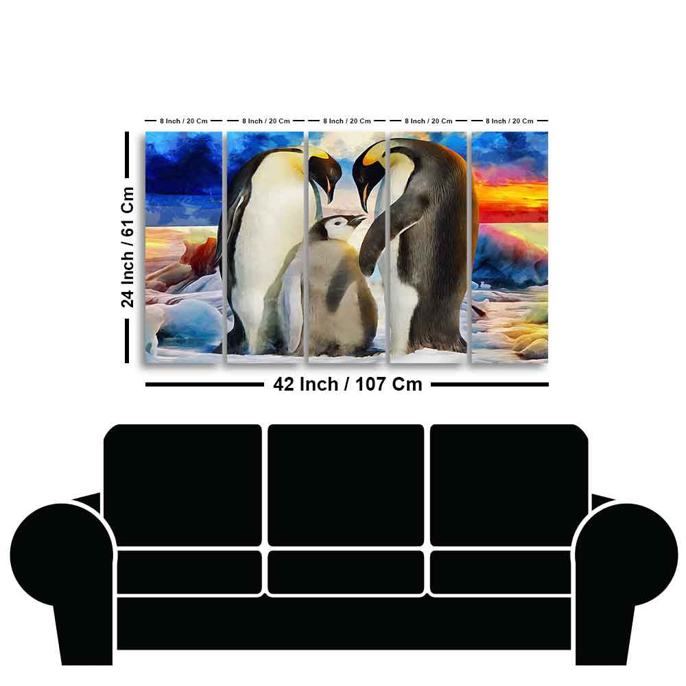 Animal Wall Painting of Penguins Set of Five Pieces