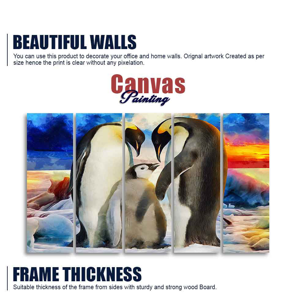 Animal Wall Painting of Penguins Set of Five Pieces