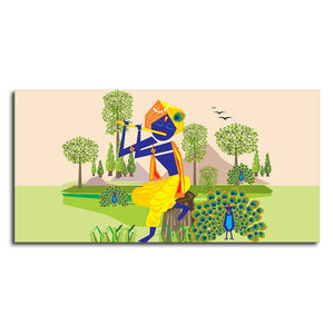 Animated Little Krishna With Flute Canvas Wall Painting