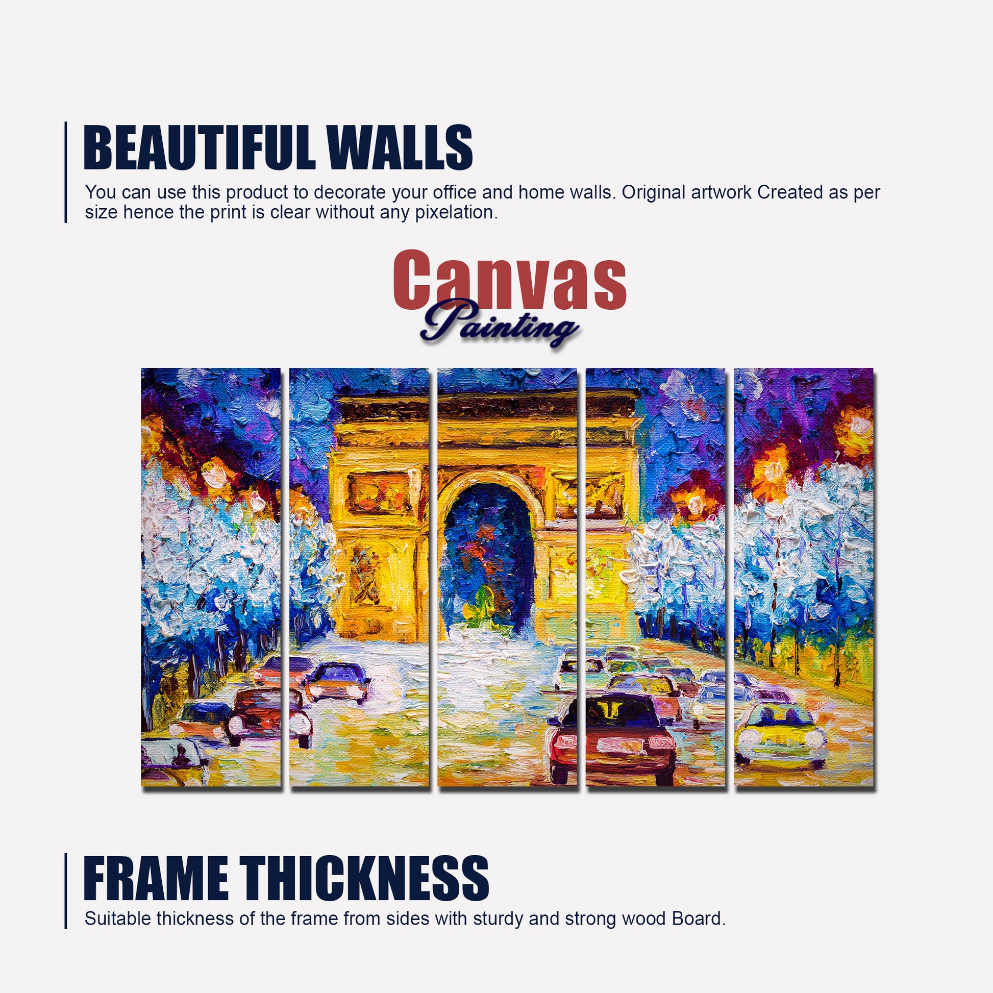 Arc de Triomphe Canvas Wall Painting Set of Five