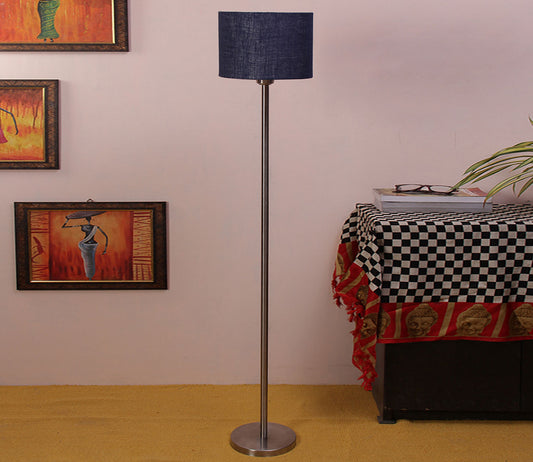 Artistic Blue Color Drum Shaped Designer Steel Floor Lamp