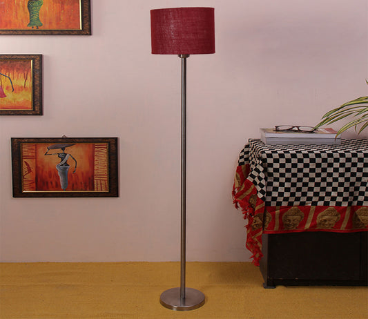 Artistic Maroon Color Drum Shaped Designer Steel Floor Lamp