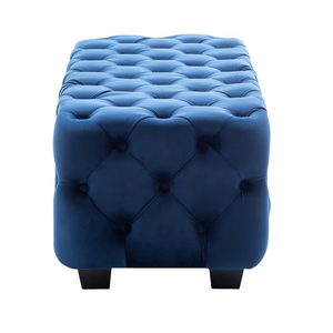 Artistic Tufted Blue Velvet Rectangular Ottoman