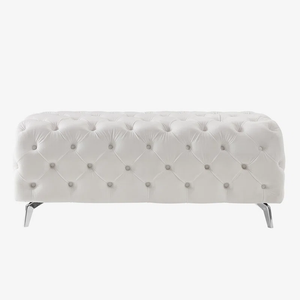 Artistic Tufted White Velvet Rectangular Ottoman