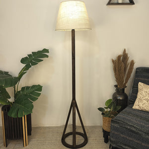 Artistic Wooden Floor Lamp with Premium Beige Fabric Lampshade