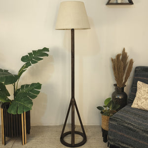 Artistic Wooden Floor Lamp with Premium Beige Fabric Lampshade