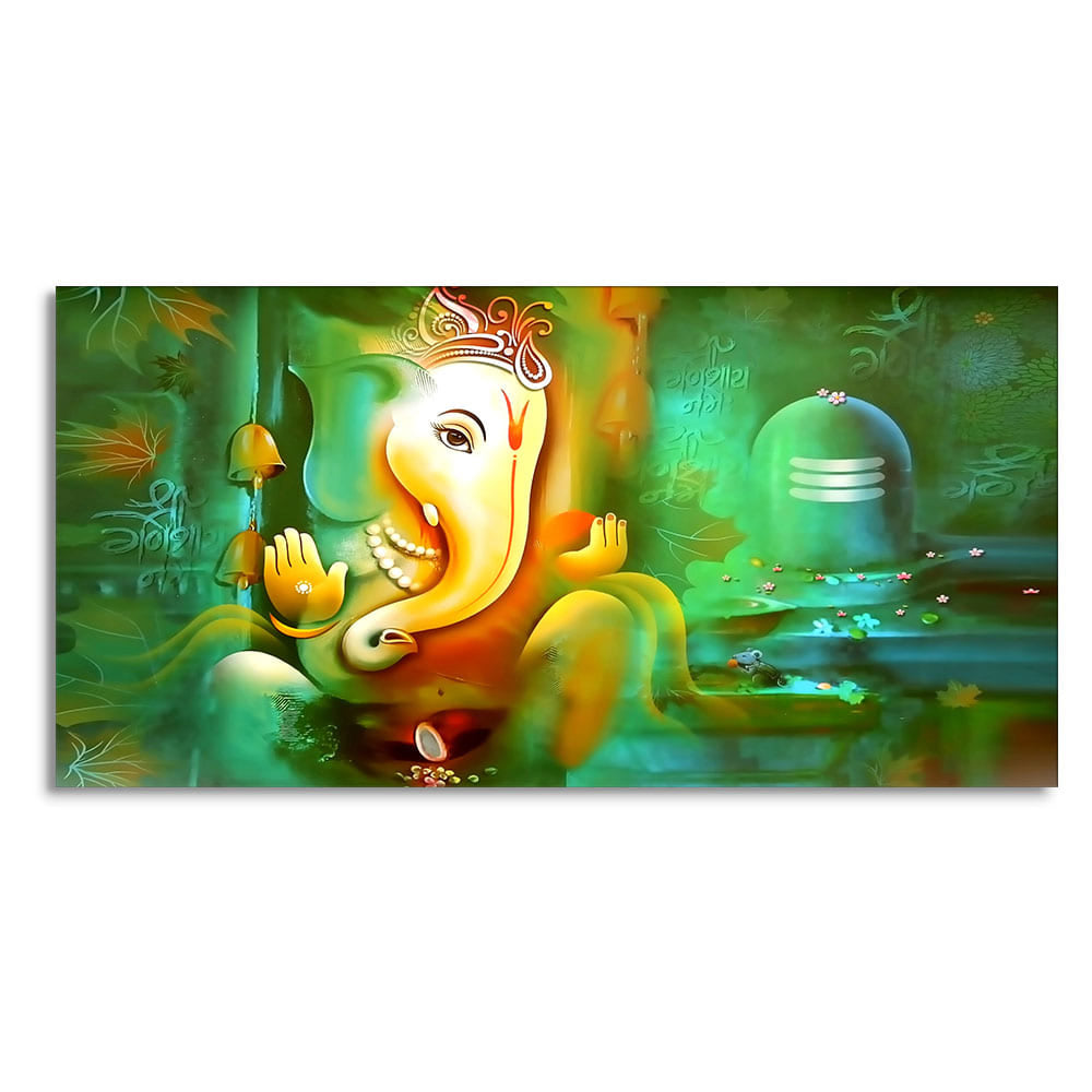 Auspicious Ganesh with Shiva lingam Canvas Wall Painting