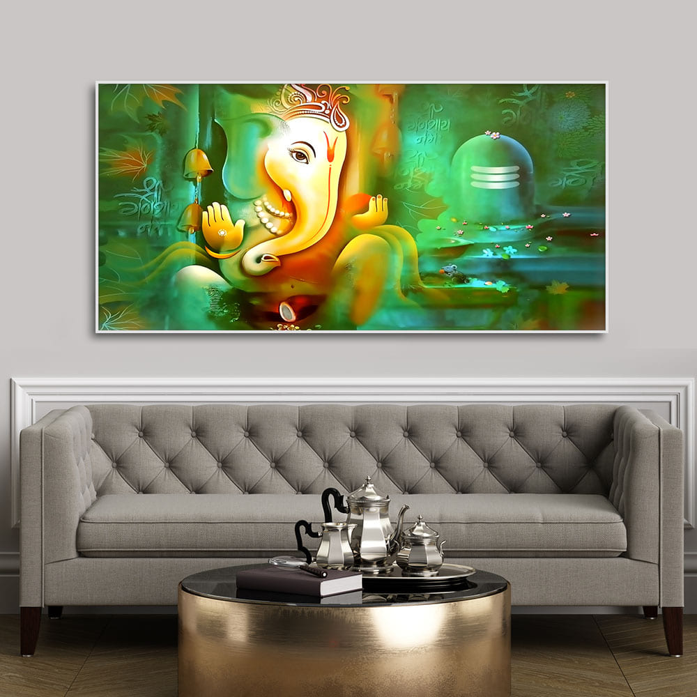 Auspicious Ganesh with Shiva lingam Canvas Wall Painting