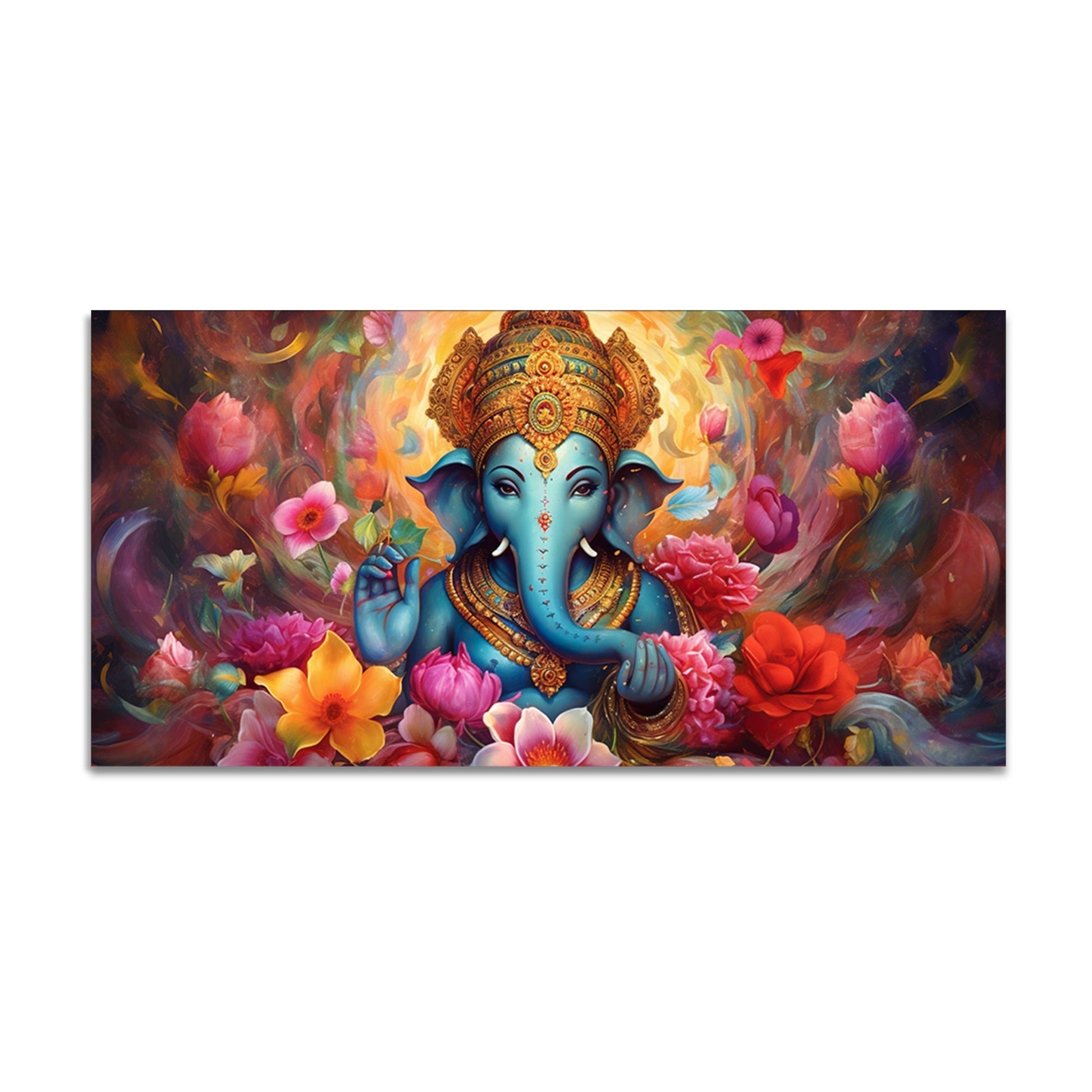 Auspicious Ganpati Floral Premium Canvas Wall Painting