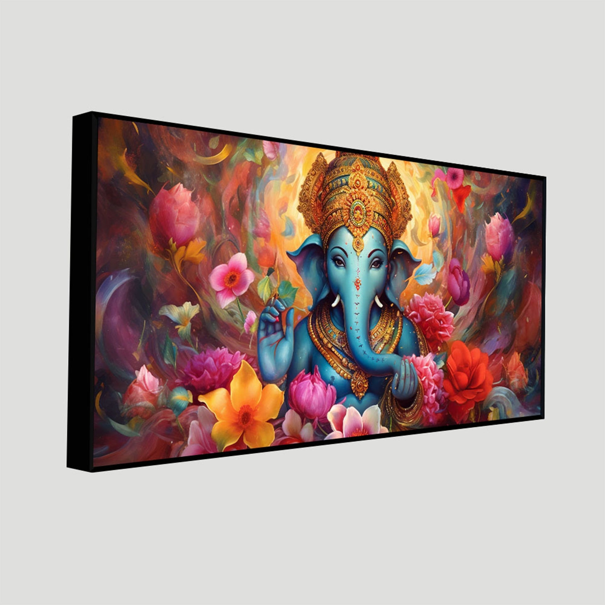 Auspicious Ganpati Floral Premium Canvas Wall Painting