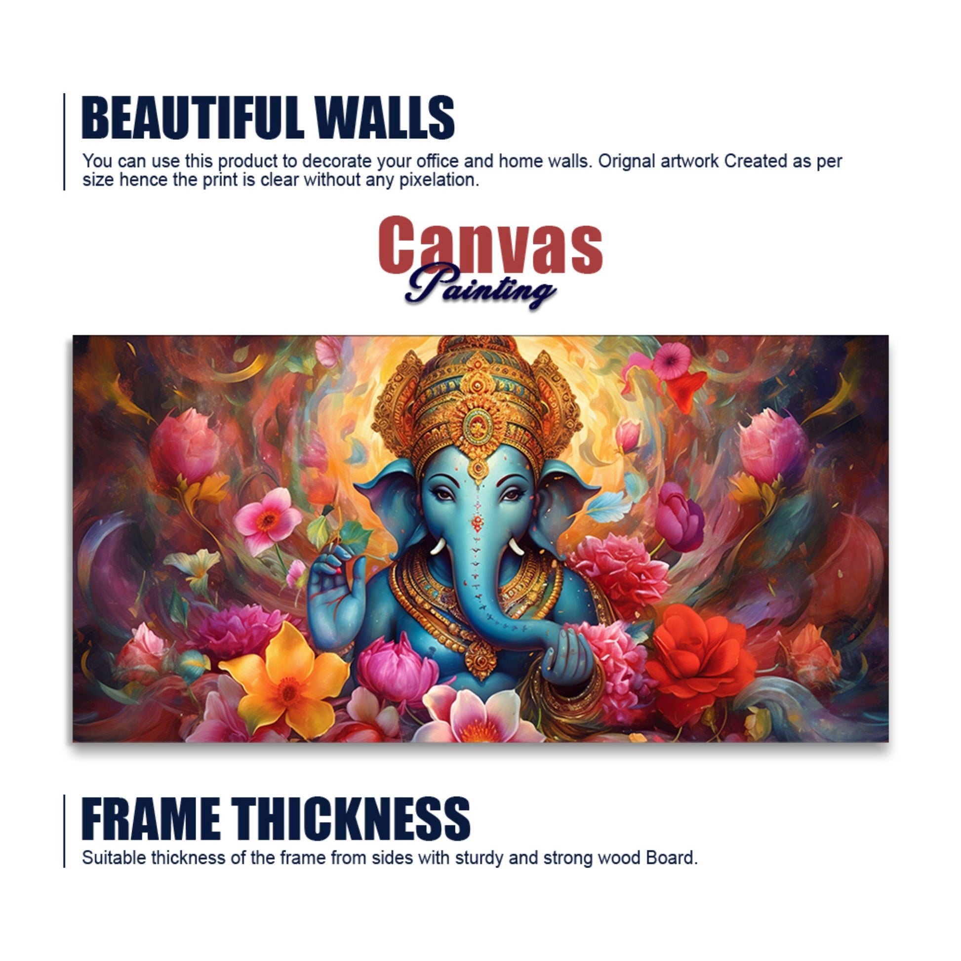 Auspicious Ganpati Floral Premium Canvas Wall Painting