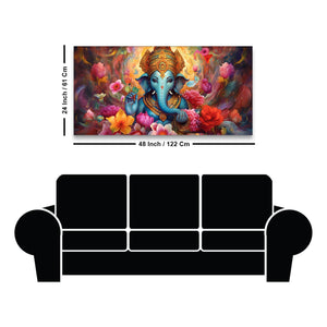 Auspicious Ganpati Floral Premium Canvas Wall Painting