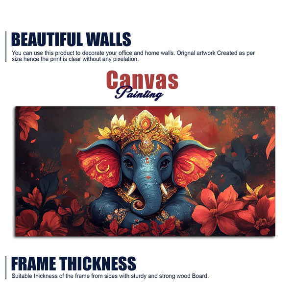 Auspicious Lord Ganesh Golden Adornments Fiery Canvas Wall Painting