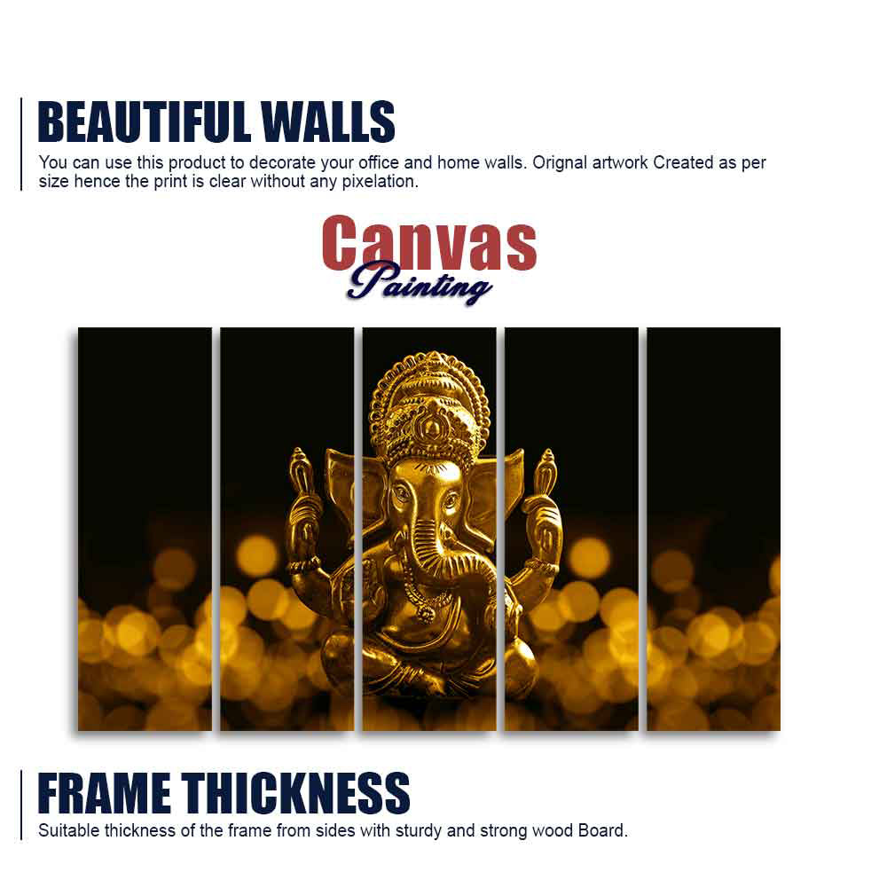 Auspicious Lord Ganesha Canvas Wall Painting of Five Pieces