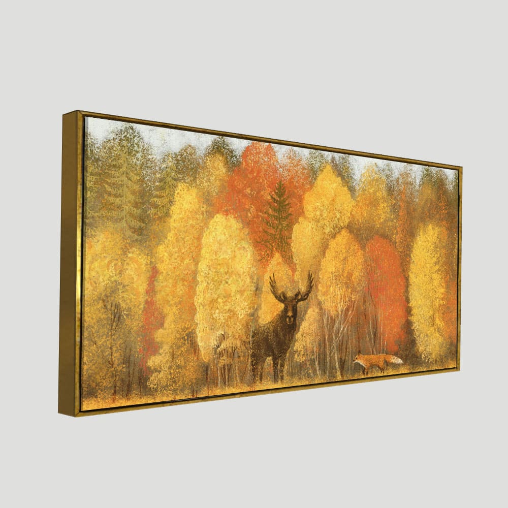 Autumn Foliage with Moose and Fox Premium Canvas Wall Painting