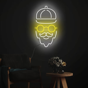 Bearded Hipster with Glass Neon Sign LED Light