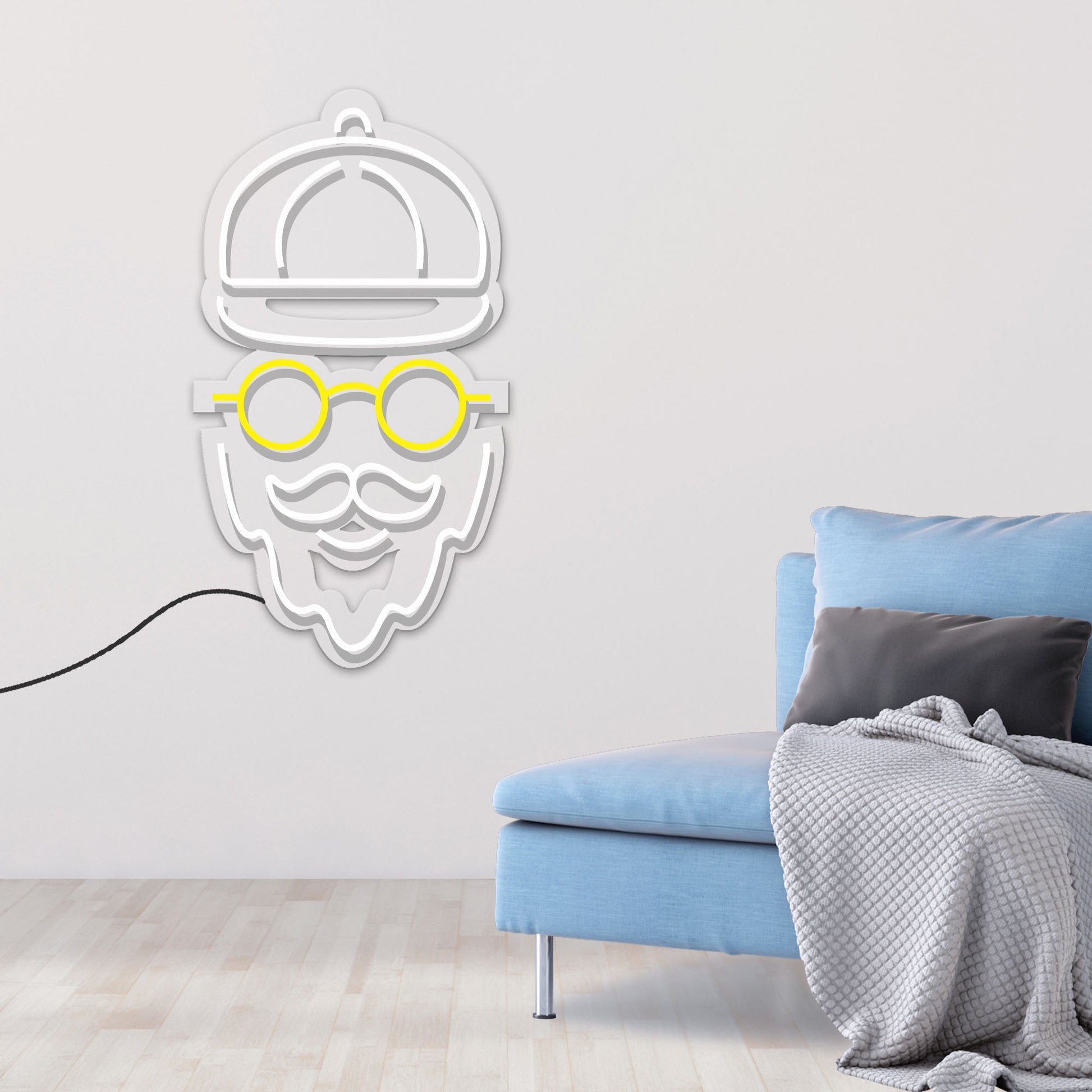 Bearded Hipster with Glass Neon Sign LED Light