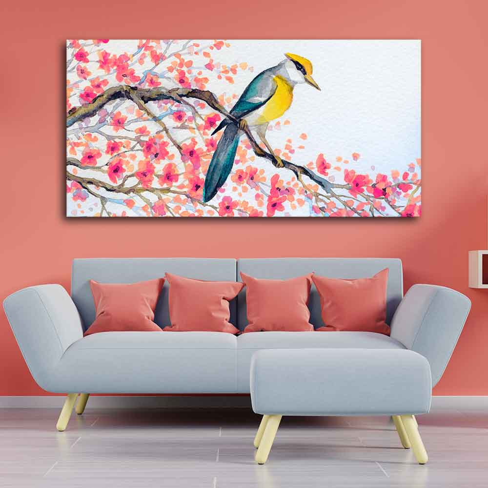 Beautiful Bird on Tree Branch Wall Painting