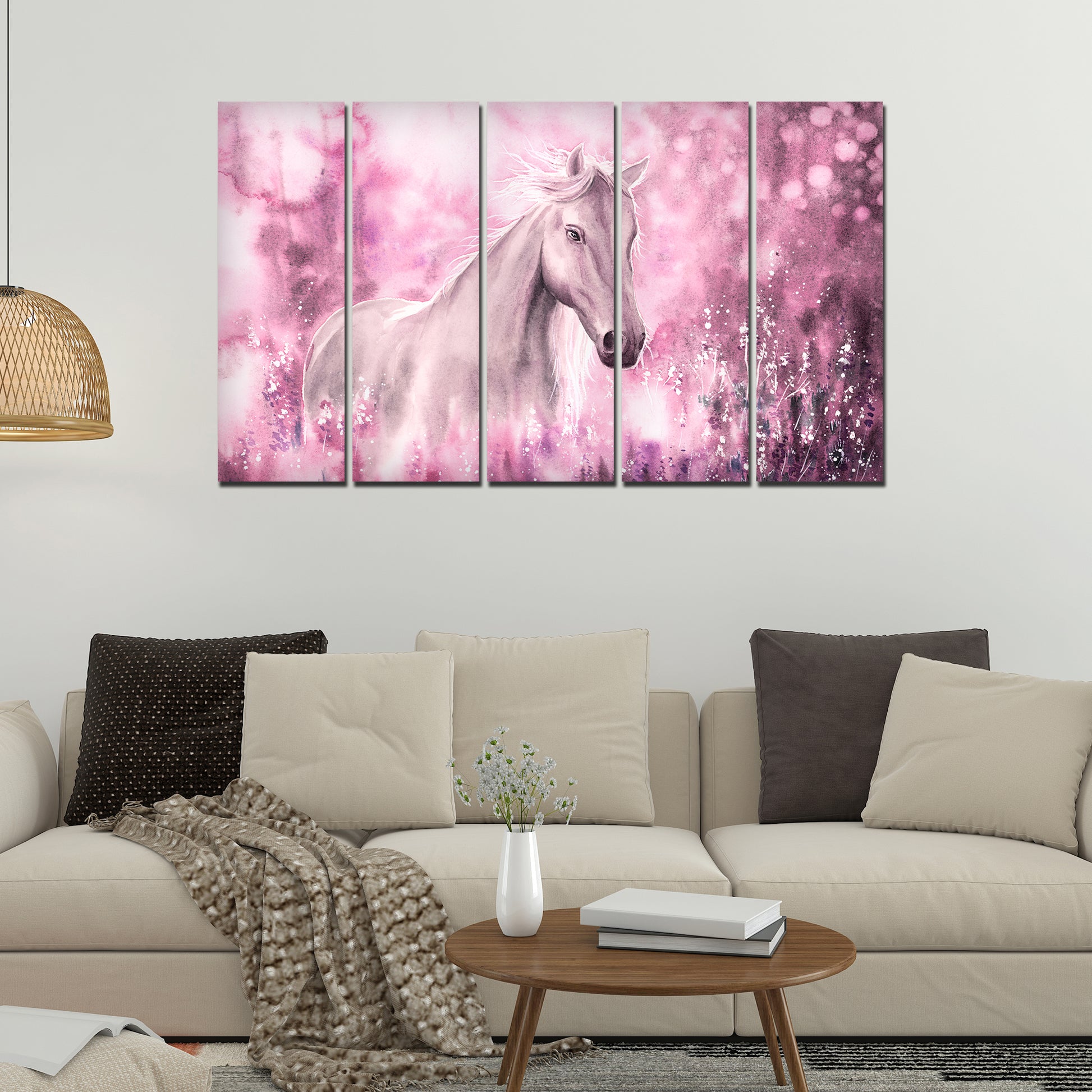 Beautiful White Horse Canvas Wall Painting Set of Five