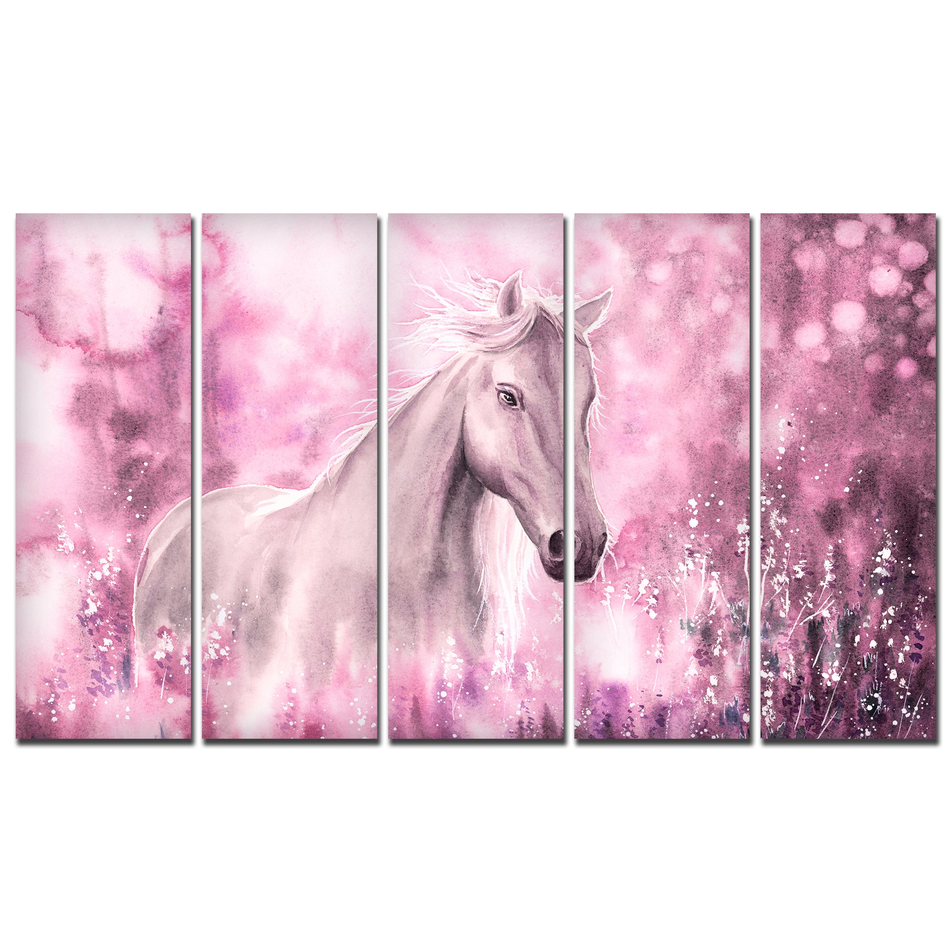 Beautiful White Horse Canvas Wall Painting Set of Five