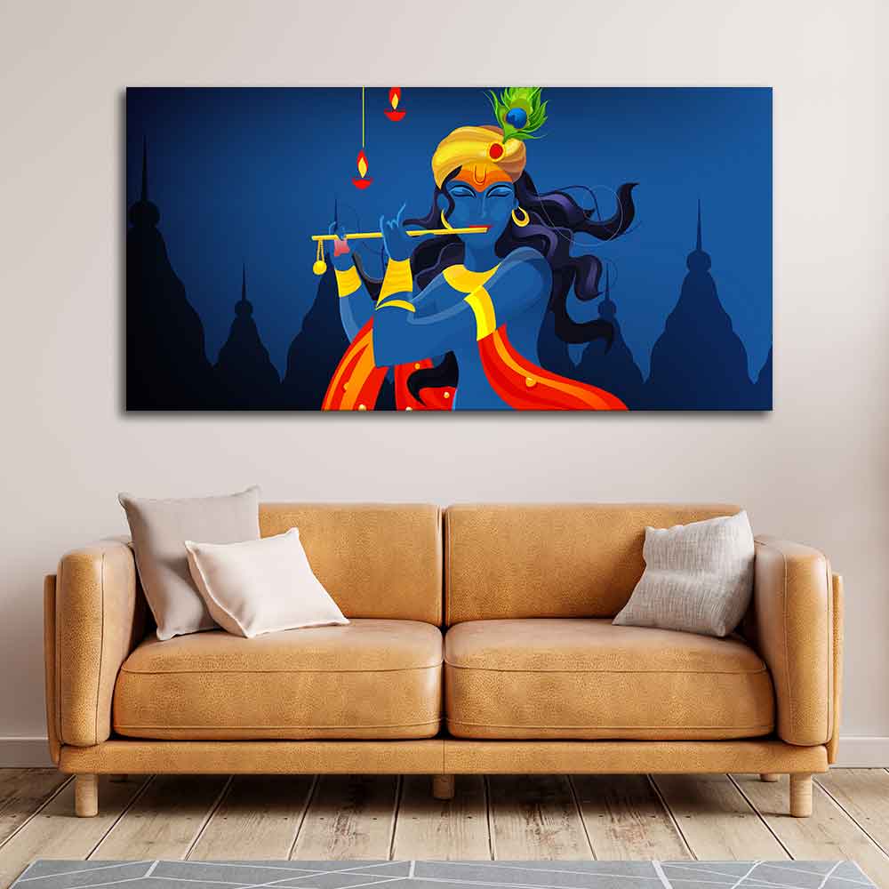 Beautiful Abstract Art of Lord Krishna Flute Canvas Wall Painting