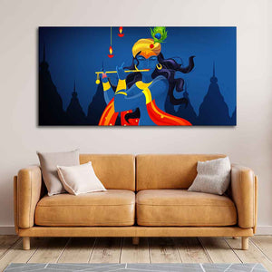 Beautiful Abstract Art of Lord Krishna Flute Canvas Wall Painting