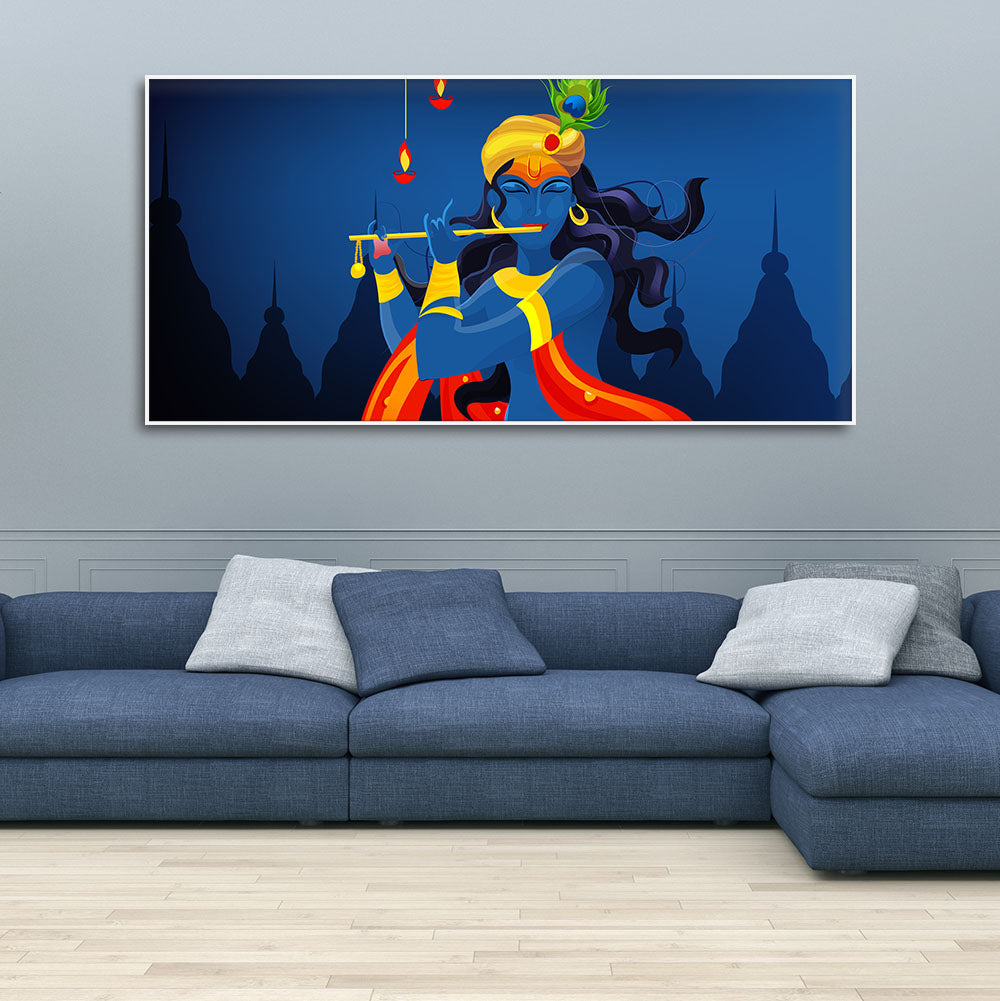 Beautiful Abstract Art of Lord Krishna Flute Canvas Wall Painting