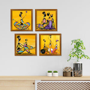 Beautiful Abstract Warli Women Art Wall Frame Set of Four