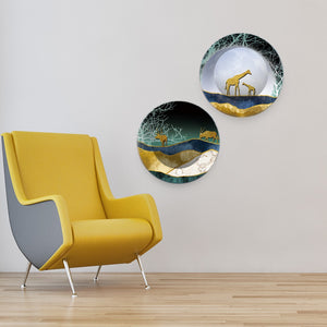 Beautiful Animals in Forest Premium Wall Hanging Plates of Two Pieces