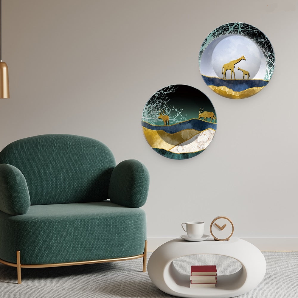 Beautiful Animals in Forest Premium Wall Hanging Plates of Two Pieces