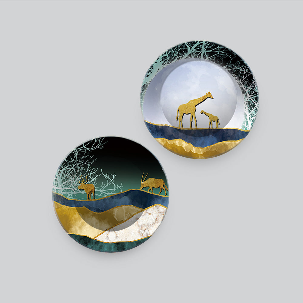 Beautiful Animals in Forest Premium Wall Hanging Plates of Two Pieces