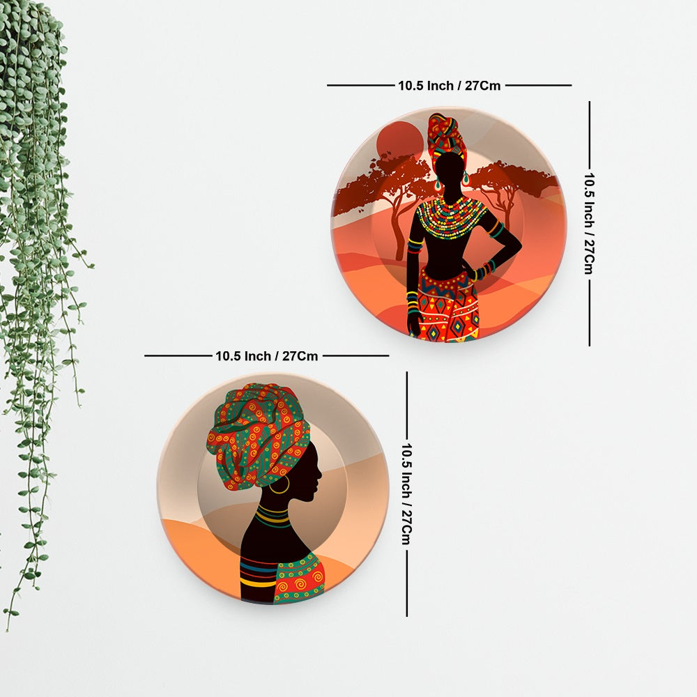 Beautiful Art of African Women Wall Hanging Plates of Two Pieces