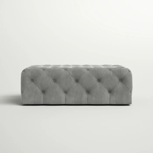 Beautiful Artistic Design Tufted Grey Velvet Ottoman