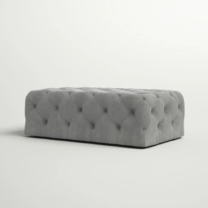 Beautiful Artistic Design Tufted Grey Velvet Ottoman