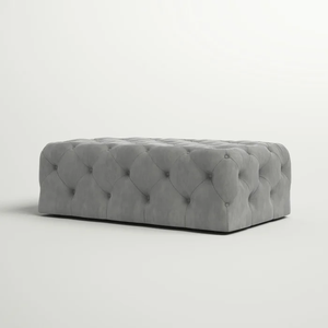 Beautiful Artistic Design Tufted Grey Velvet Ottoman