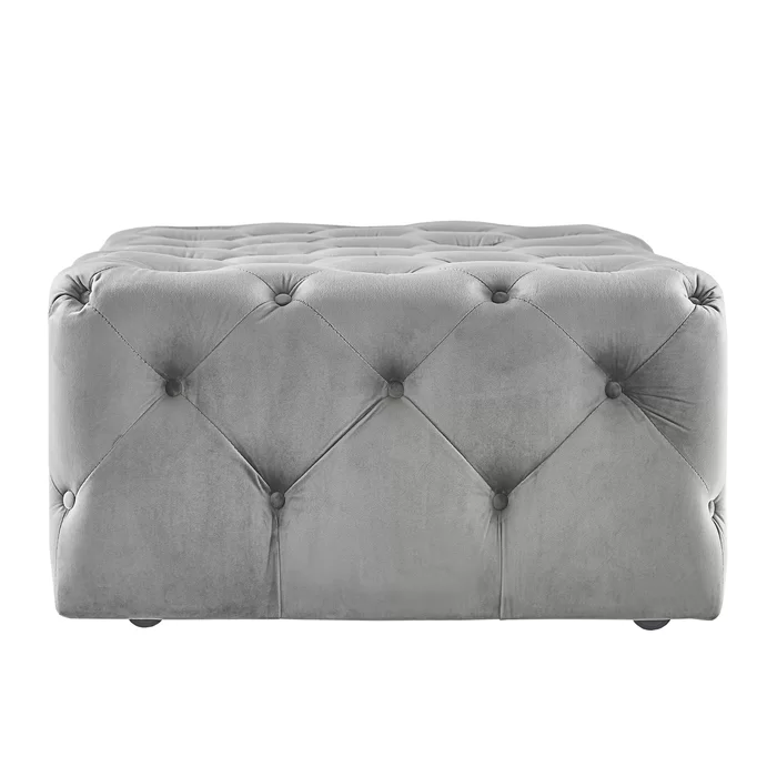 Beautiful Artistic Design Tufted Grey Velvet Ottoman