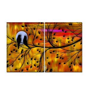 Beautiful Bird Couple on Tree Premium Bedroom Wall Painting