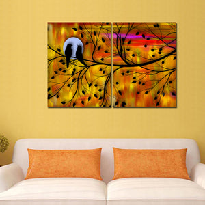 Beautiful Bird Couple on Tree Premium Bedroom Wall Painting